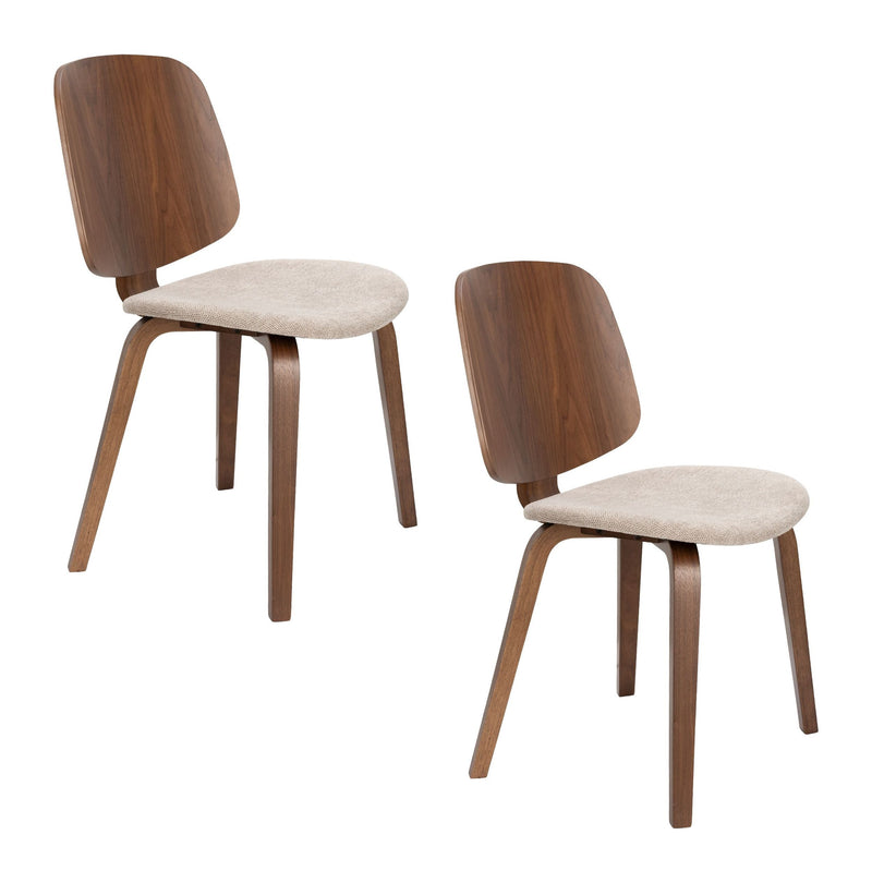 Esszimmerstuhl Walden im 2er-Set, Beige mit Gestell aus Gummibaumholz