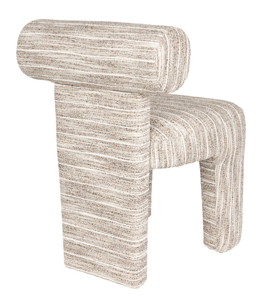 Esszimmerstuhl Vana in Beige mit gestreiftem Bezug, Gesamtansicht von der Seite.