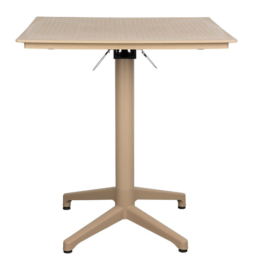 Bistrotisch George klappbar in Beige mit quadratischer Kunststoffplatte und Metallgestell in Gesamtansicht.