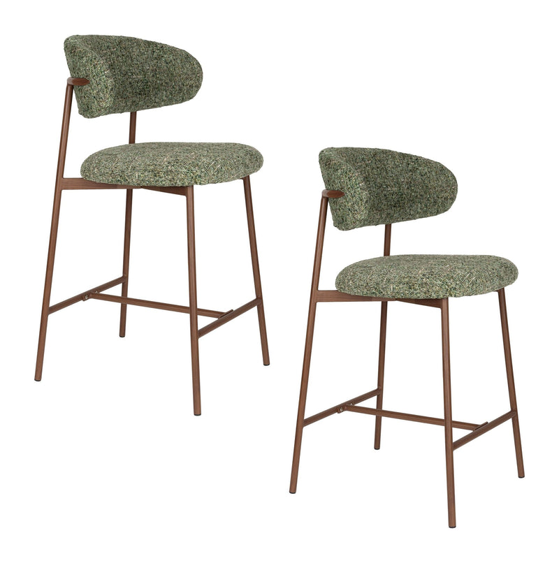 Barhocker Claes im 2er-Set, Grün mit Metallgestell in Walnuss-Optik