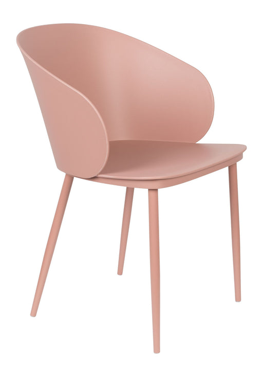 Esszimmerstuhl Gigi im 2er-Set, Rosa in Gesamtansicht mit geschwungener Kunststoffschale und Stahlgestell.