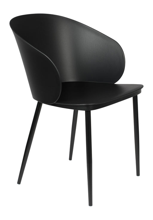 Esszimmerstuhl Gigi im 2er-Set in Schwarz mit geschwungener Rückenlehne und schwarzem Stahlgestell in Gesamtansicht.