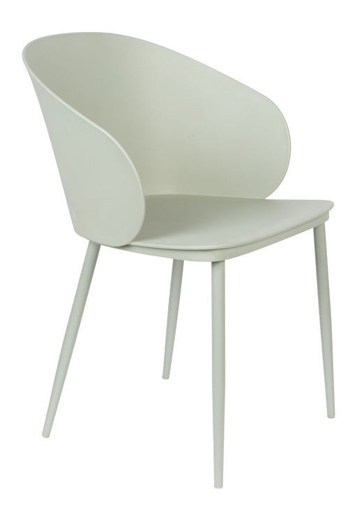 Esszimmerstuhl Gigi in Mint mit geschwungener Rückenlehne und Stahlgestell, Gesamtansicht.