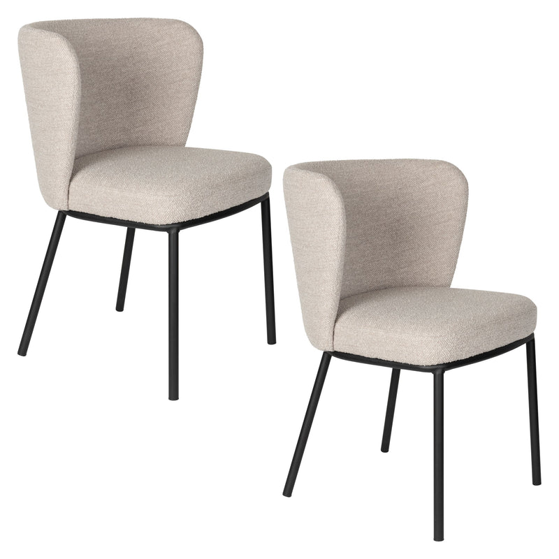 Esszimmerstuhl Guus im 2er-Set, Beige mit Bouclé-Bezug & Metallgestell