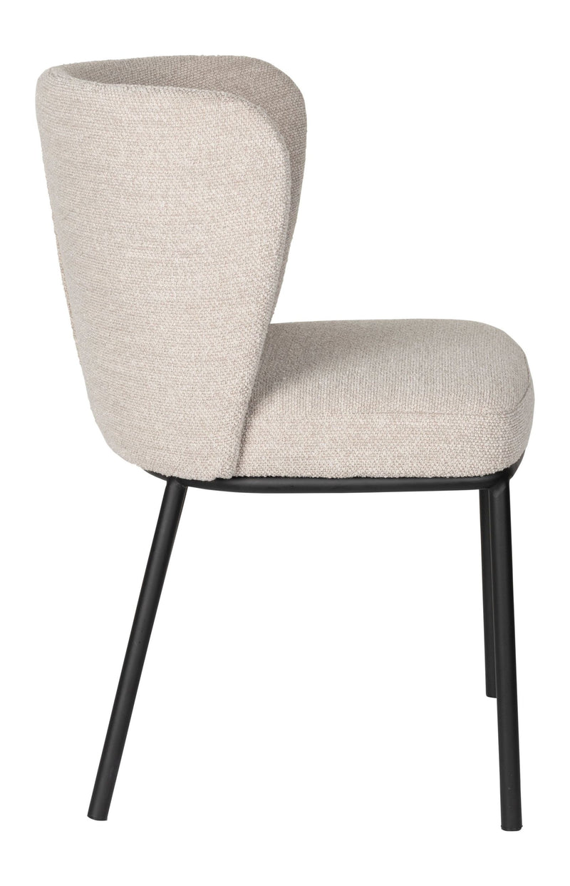 Esszimmerstuhl Guus im 2er-Set, Beige mit Bouclé-Bezug & Metallgestell