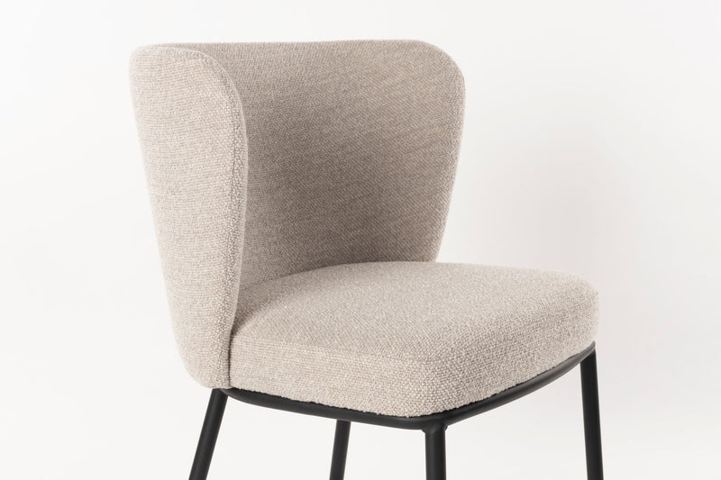 Esszimmerstuhl Guus im 2er-Set, Beige mit Bouclé-Bezug & Metallgestell
