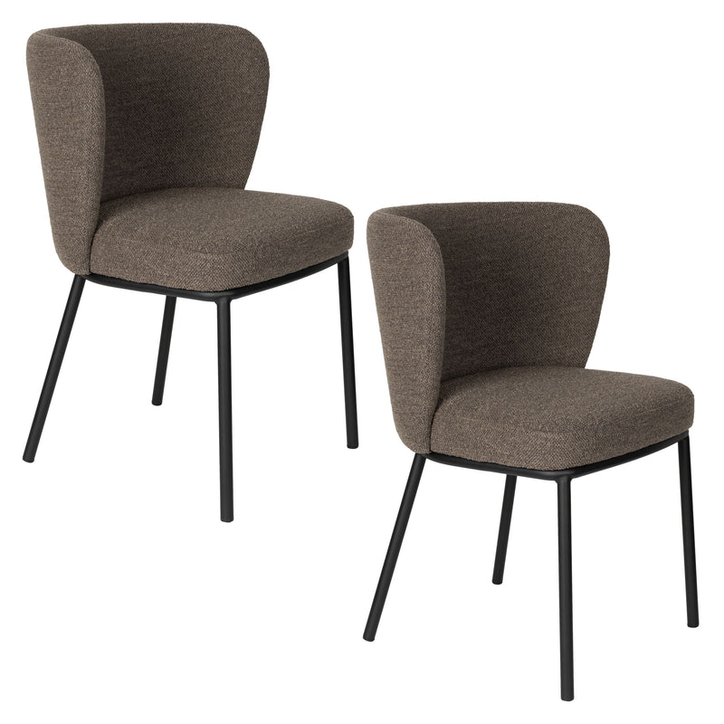 Esszimmerstuhl Guus im 2er-Set, Braun mit Bouclé und Metallgestell
