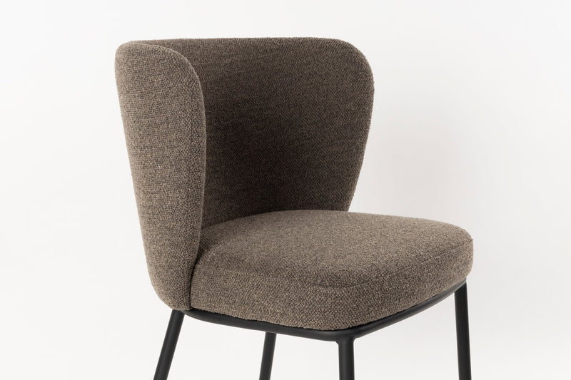 Esszimmerstuhl Guus im 2er-Set, Braun mit Bouclé und Metallgestell