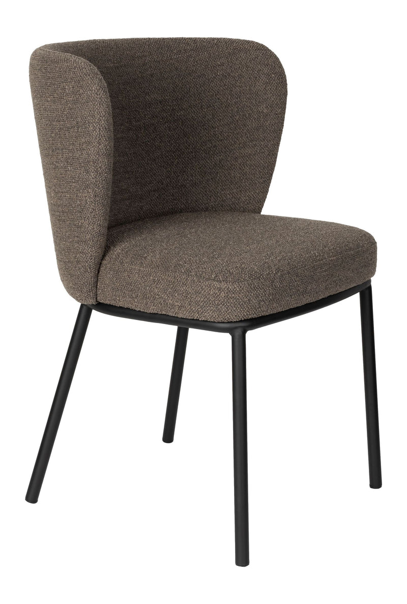 Esszimmerstuhl Guus im 2er-Set, Braun mit Bouclé und Metallgestell