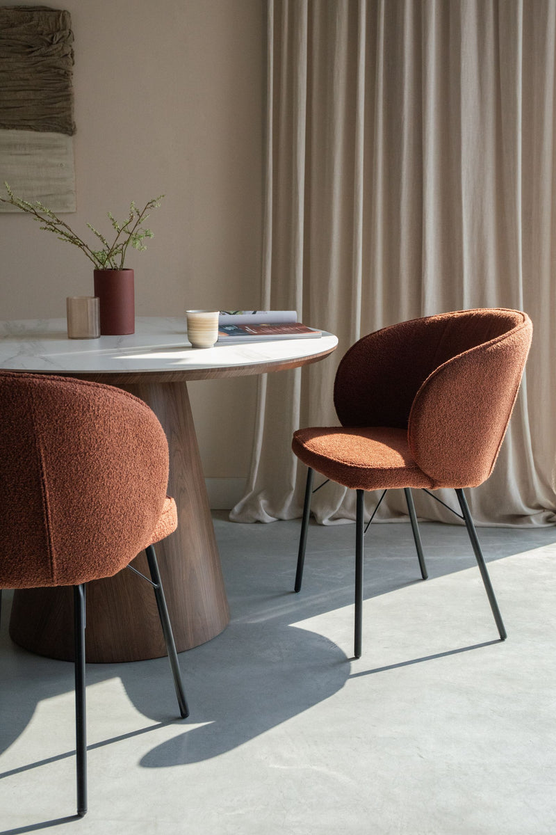 Esszimmerstuhl Joa im 2er-Set, Beige mit Bouclé-Bezug und Eisengestell