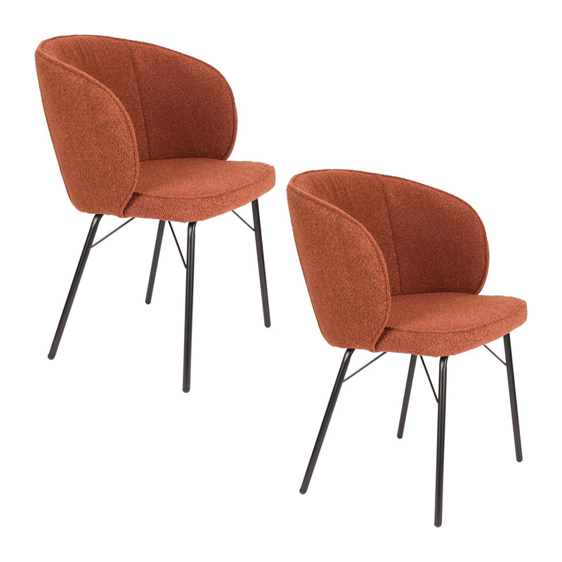 Esszimmerstuhl Joa im 2er-Set, Beige mit Bouclé-Bezug und Eisengestell