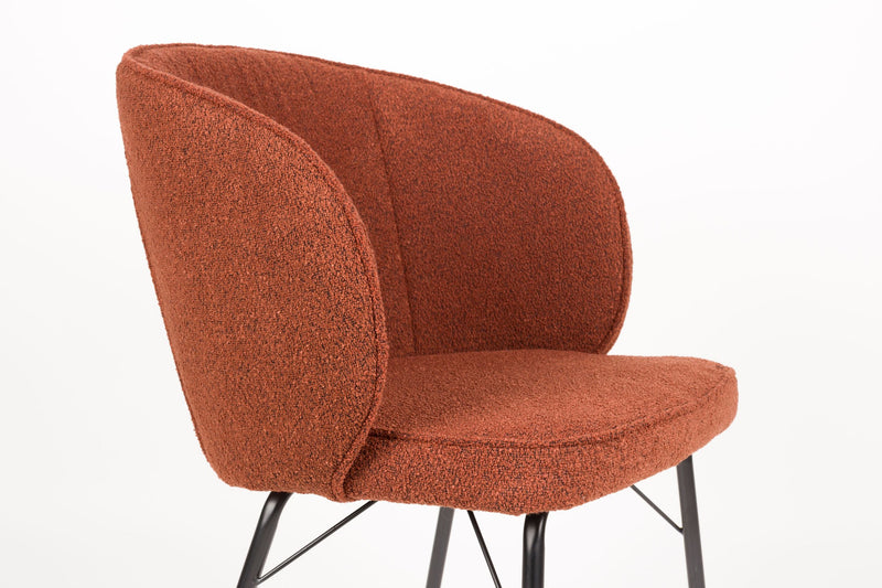 Esszimmerstuhl Joa im 2er-Set, Beige mit Bouclé-Bezug und Eisengestell