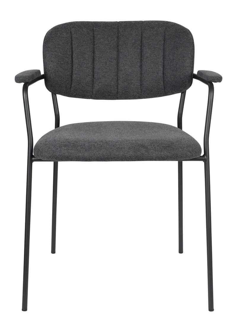Sessel Jolien im 2er-Set, Grau gepolstert mit schwarzem Metallgestell