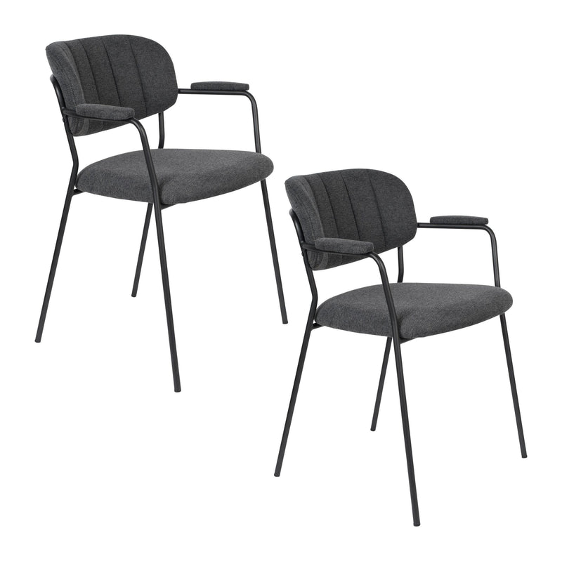 Sessel Jolien im 2er-Set, Grau gepolstert mit schwarzem Metallgestell