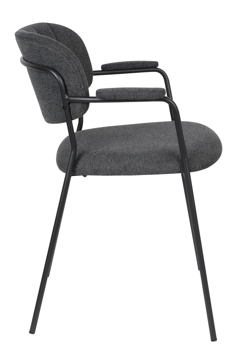 Sessel Jolien im 2er-Set, Grau gepolstert mit schwarzem Metallgestell