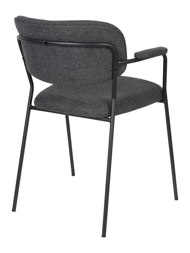Sessel Jolien im 2er-Set, Grau gepolstert mit schwarzem Metallgestell