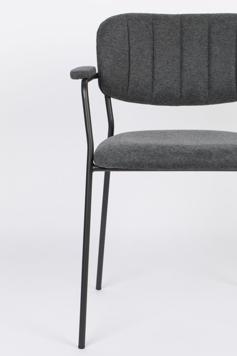 Sessel Jolien im 2er-Set, Grau gepolstert mit schwarzem Metallgestell