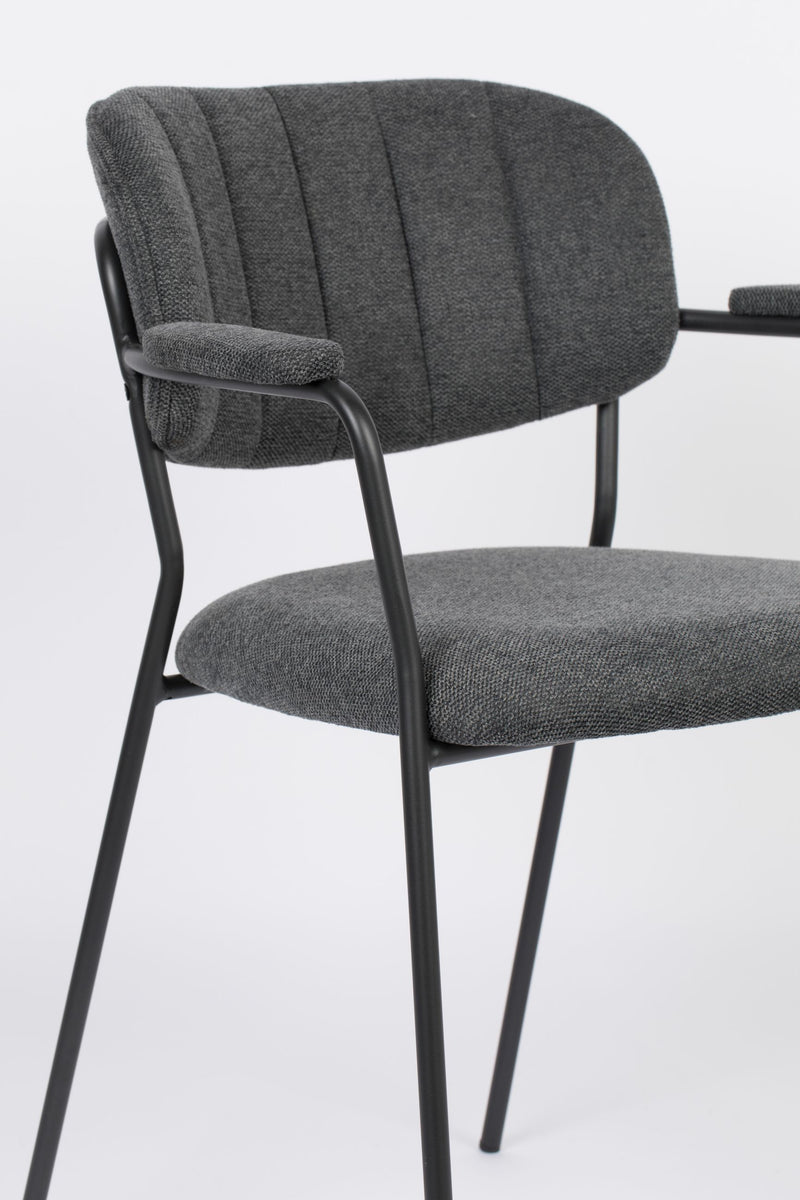 Sessel Jolien im 2er-Set, Grau gepolstert mit schwarzem Metallgestell