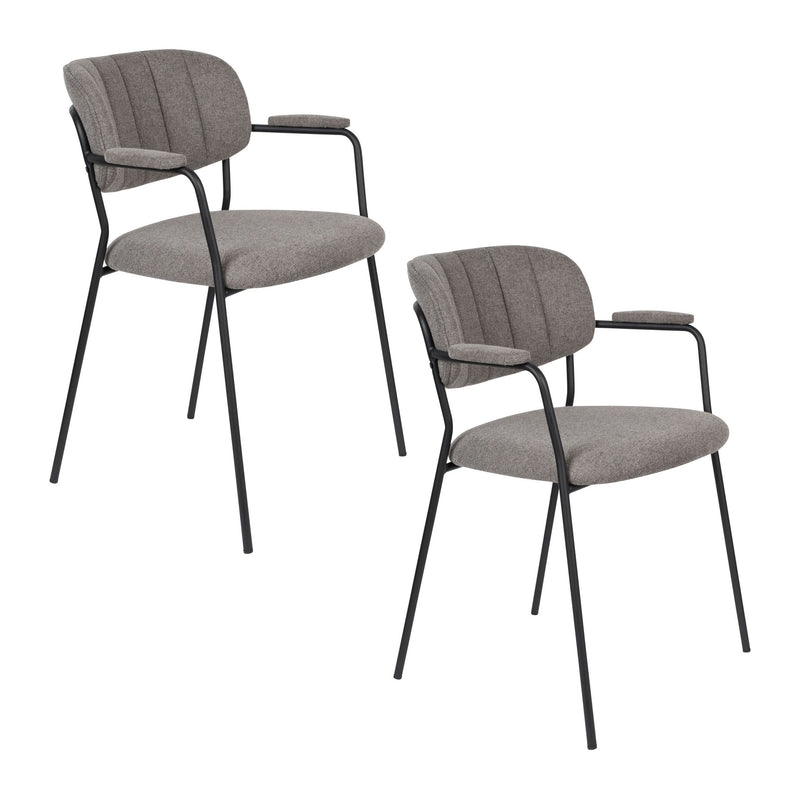 Sessel Jolien im 2er-Set, Grau mit Metallgestell und Stoffbezug