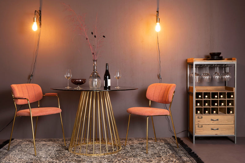 Sessel Jolien im 2er-Set, Rosa gepolstert mit goldenem Metallgestell