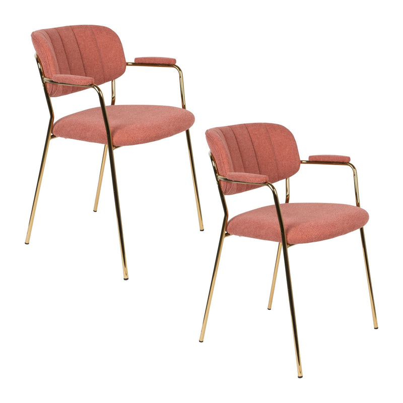 Sessel Jolien im 2er-Set, Rosa gepolstert mit goldenem Metallgestell