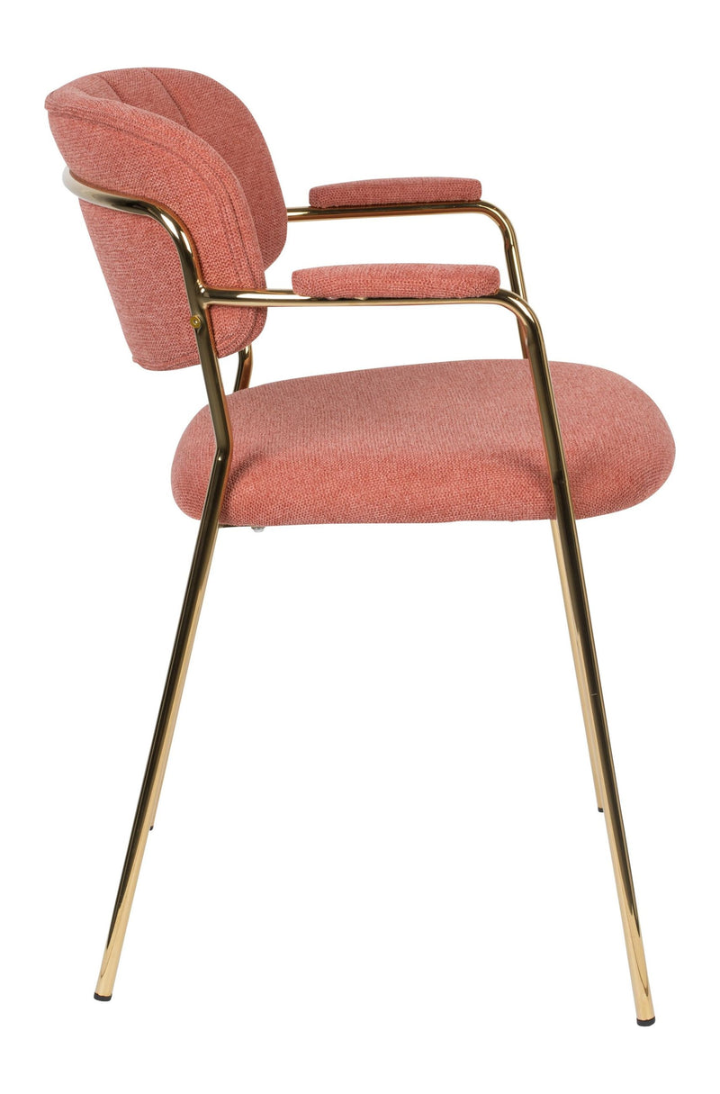 Sessel Jolien im 2er-Set, Rosa gepolstert mit goldenem Metallgestell