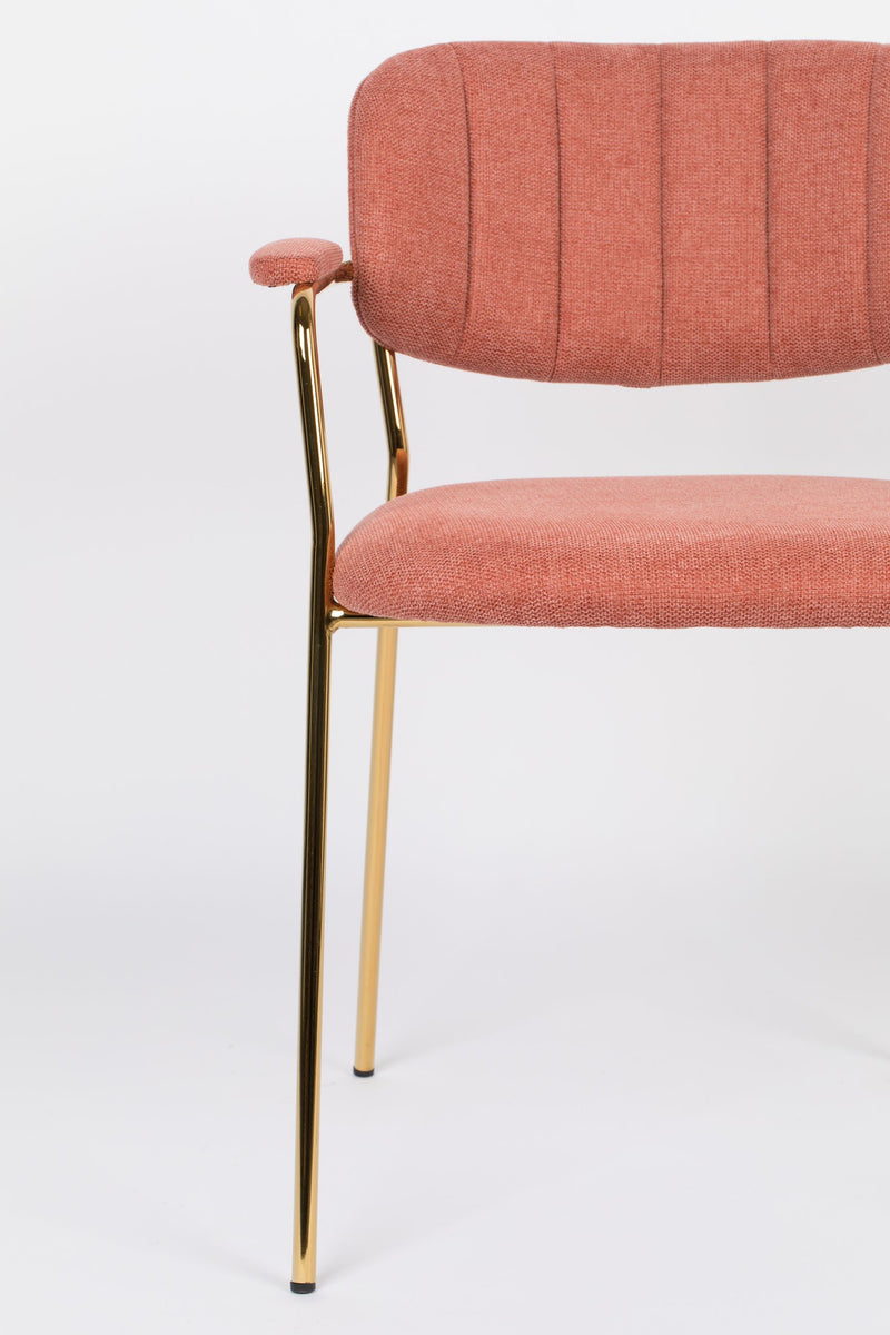 Sessel Jolien im 2er-Set, Rosa gepolstert mit goldenem Metallgestell