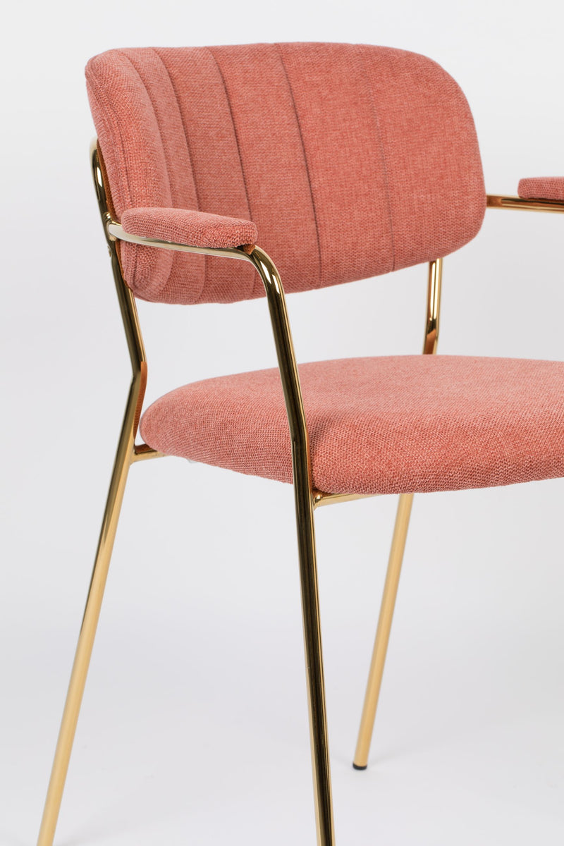 Sessel Jolien im 2er-Set, Rosa gepolstert mit goldenem Metallgestell