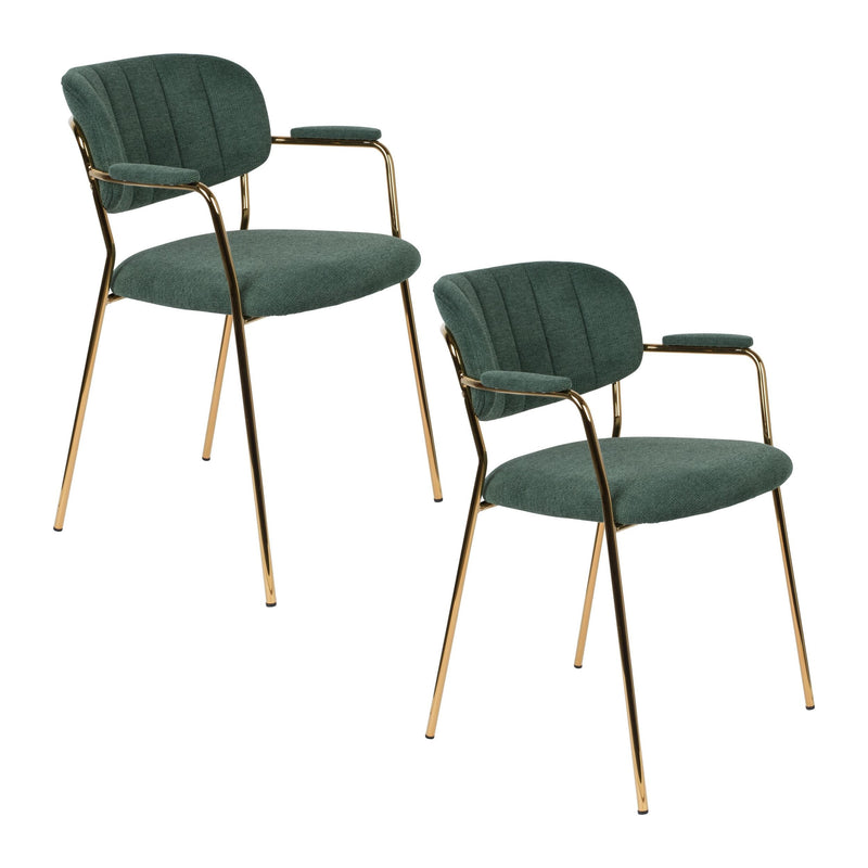 Sessel Jolien im 2er-Set, Dunkelgrün mit goldfarbenem Metallgestell