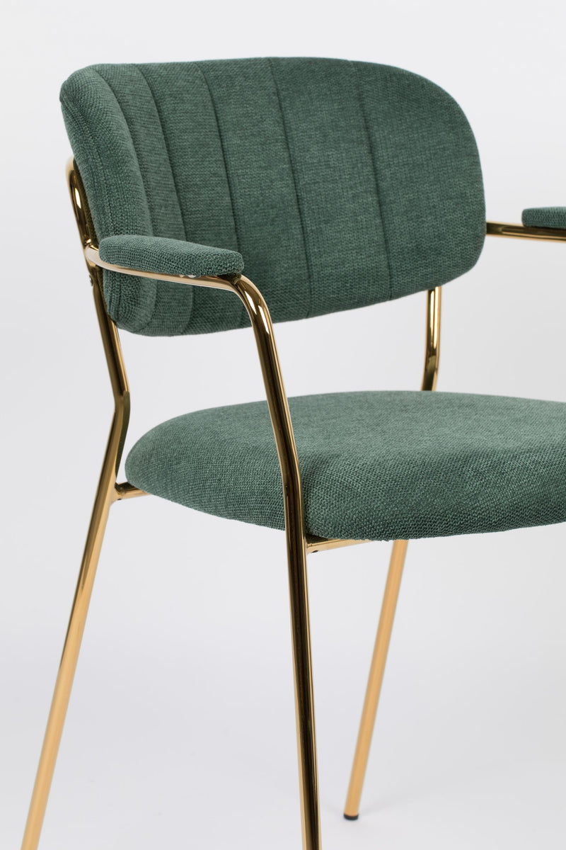 Sessel Jolien im 2er-Set, Dunkelgrün mit goldfarbenem Metallgestell