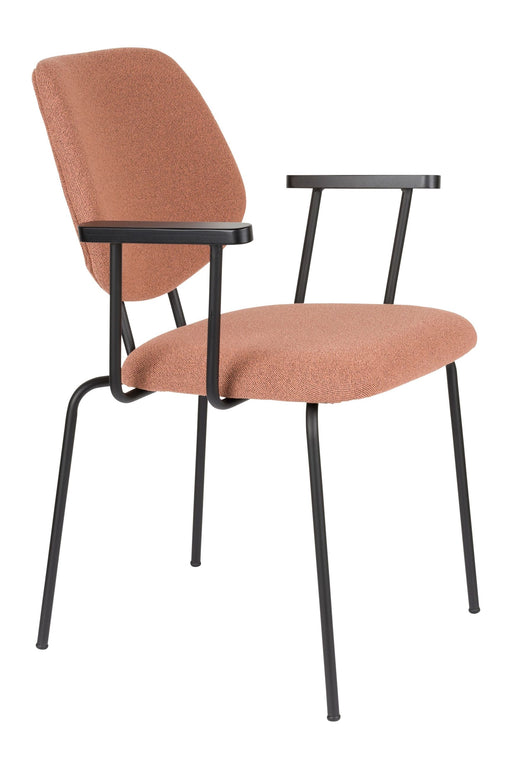 Sessel Zelo im 2er-Set mit rosa Polsterung und schwarzem Metallgestell, Gesamtansicht von vorne.