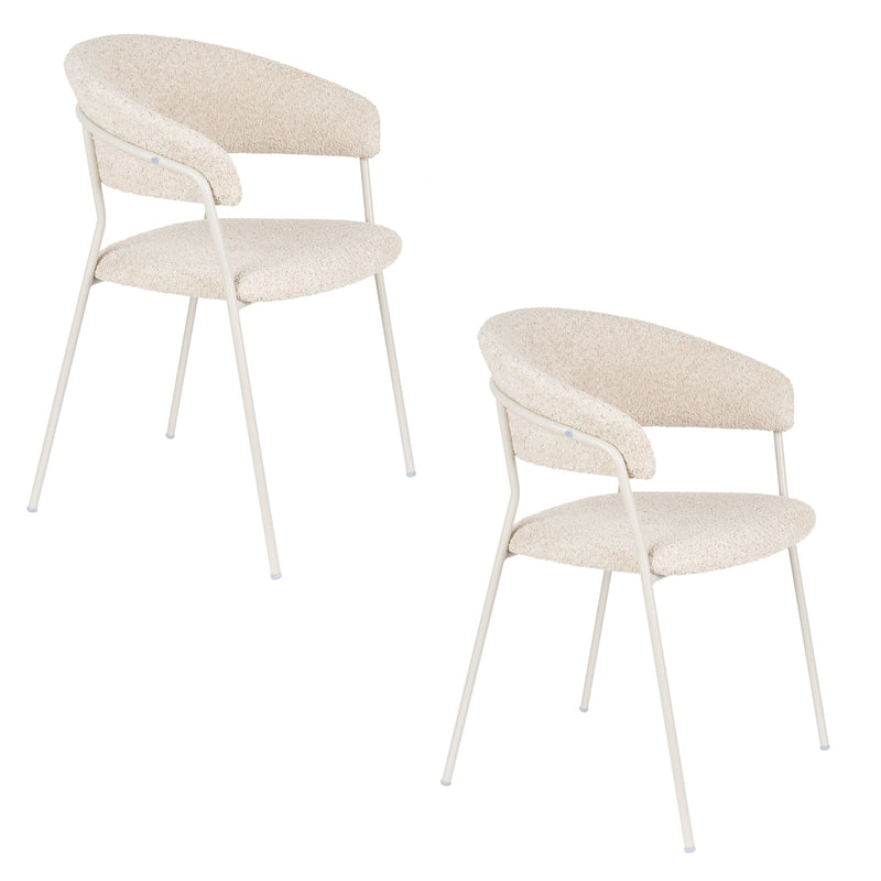 Sessel Zeri im 2er-Set, Off-White mit Metallgestell für Esszimmer
