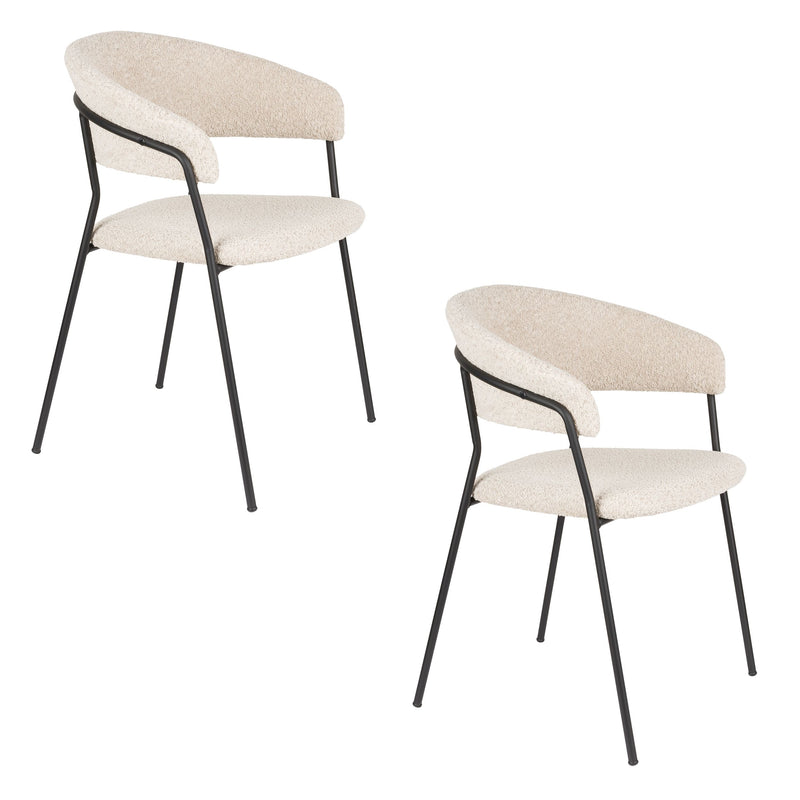 Sessel Zeri im 2er-Set, Beige mit schwarzem Gestell fürs Esszimmer