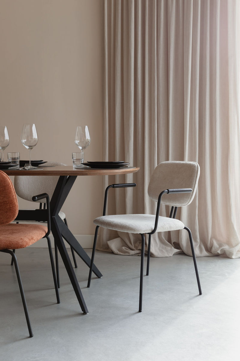Sessel Bouton im 2er-Set, Off-White mit schwarzem Metallgestell