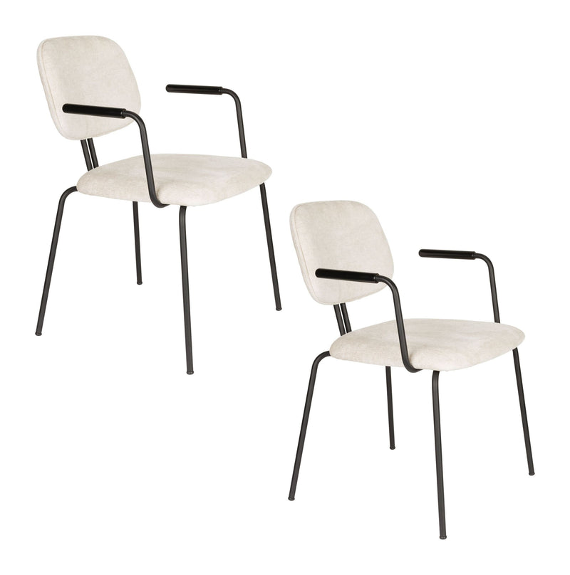 Sessel Bouton im 2er-Set, Off-White mit schwarzem Metallgestell