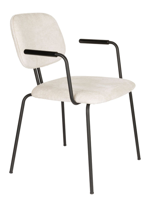 Sessel Bouton im 2er-Set mit cremeweißem Polsterbezug und schwarzem Metallgestell, Gesamtansicht.