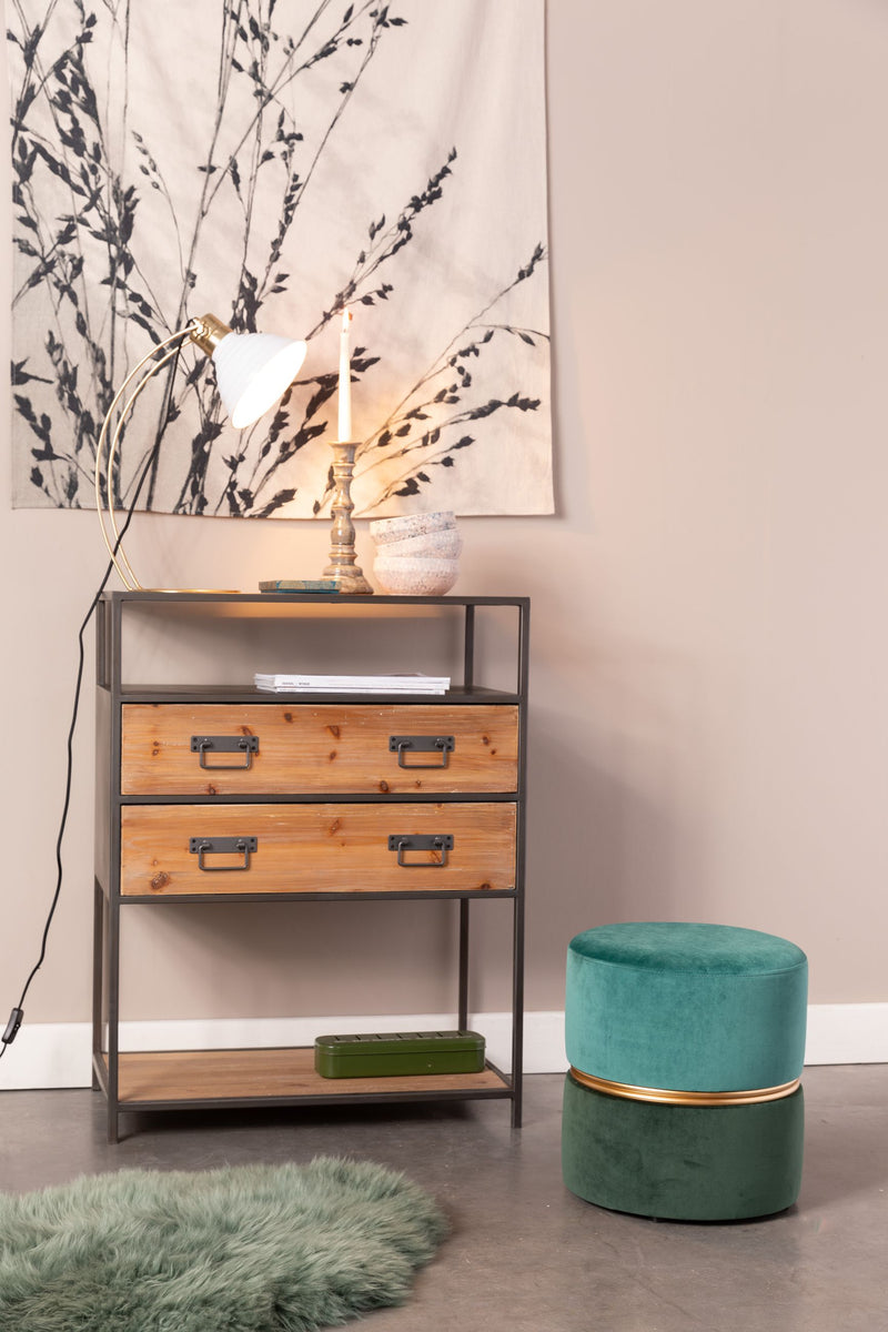 Hocker Bubbly Forest aus Samt in Grün mit Kiefernholz-Gestell