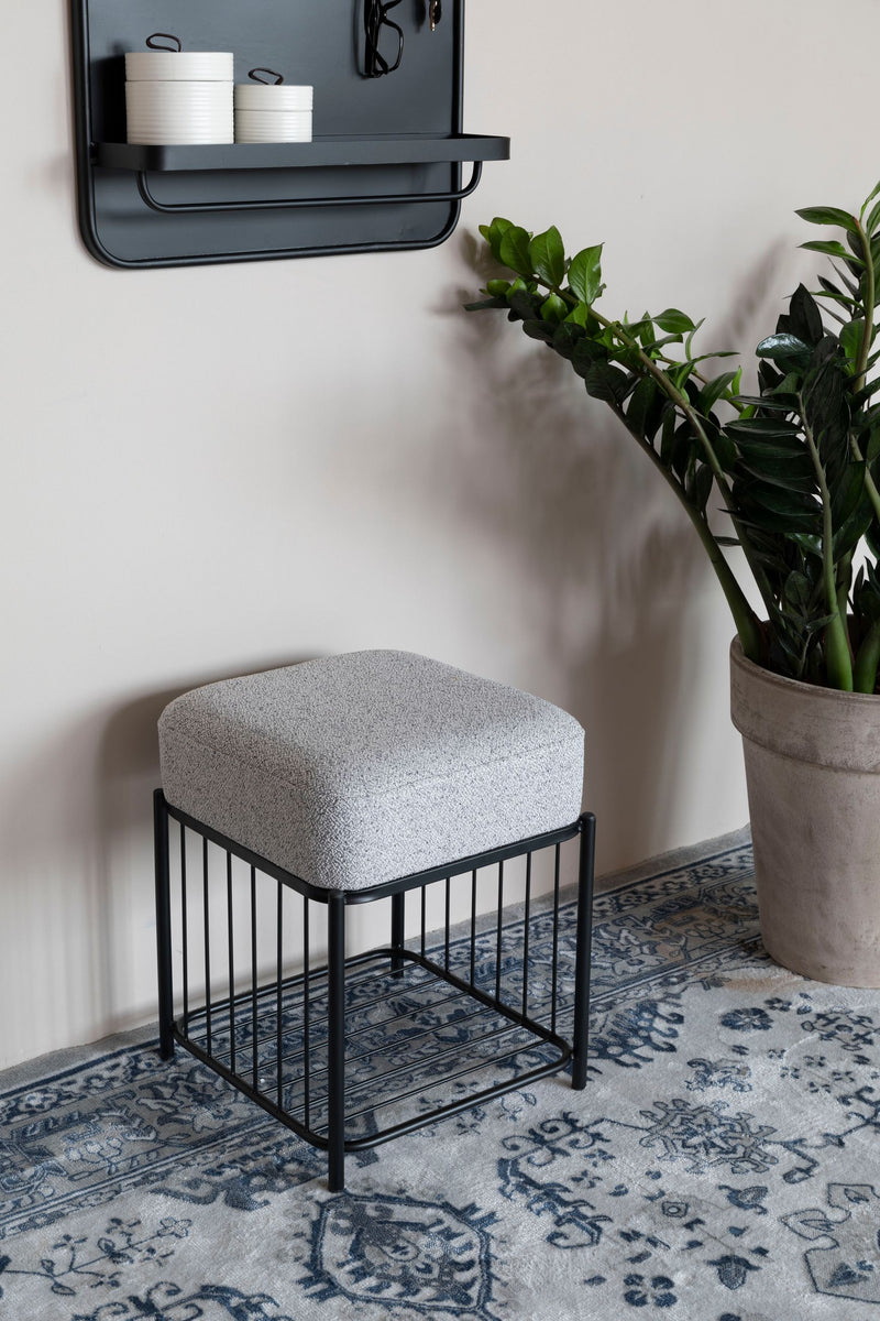 Hocker Milou Square, Grau mit gepolsterter Sitzfläche für Wohnzimmer