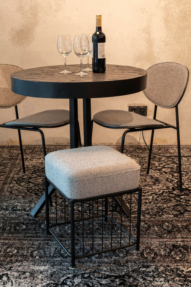 Hocker Milou Square, Grau mit gepolsterter Sitzfläche für Wohnzimmer