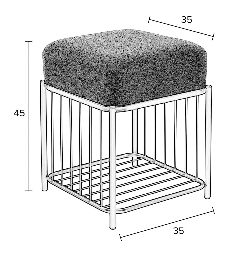 Hocker Milou Square, Grau mit gepolsterter Sitzfläche für Wohnzimmer