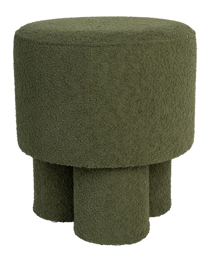 Hocker Marcos in Grün mit Bouclé-Bezug und Kiefernholz-Gestell