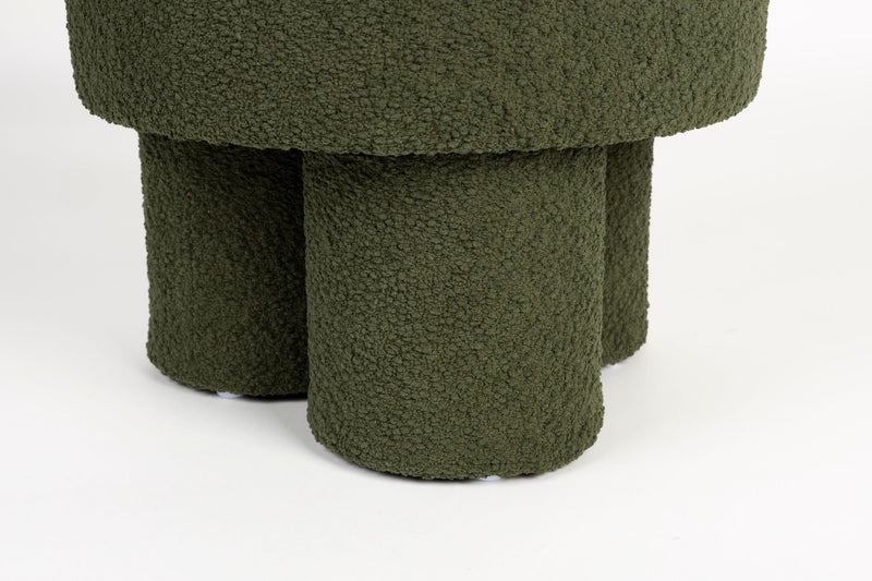Hocker Marcos in Grün mit Bouclé-Bezug und Kiefernholz-Gestell