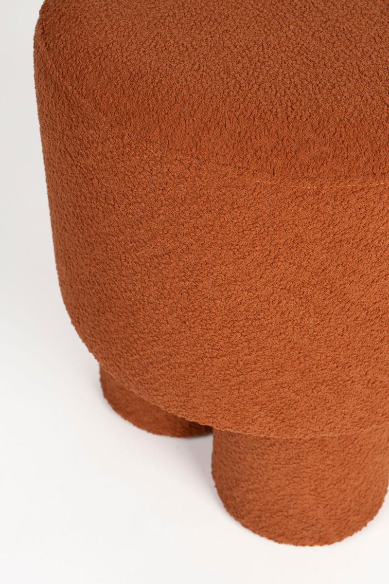 Hocker Marcos Rotbraun mit Bouclé-Bezug und Kiefernholzgestell