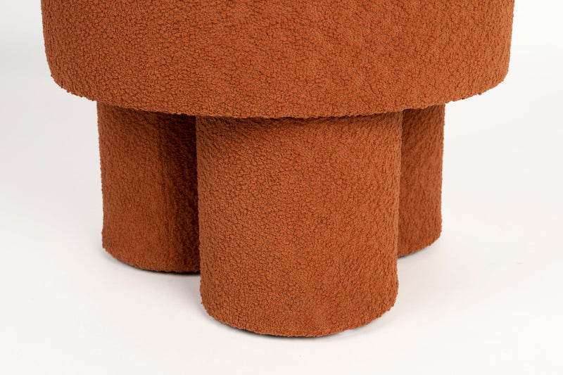 Hocker Marcos Rotbraun mit Bouclé-Bezug und Kiefernholzgestell