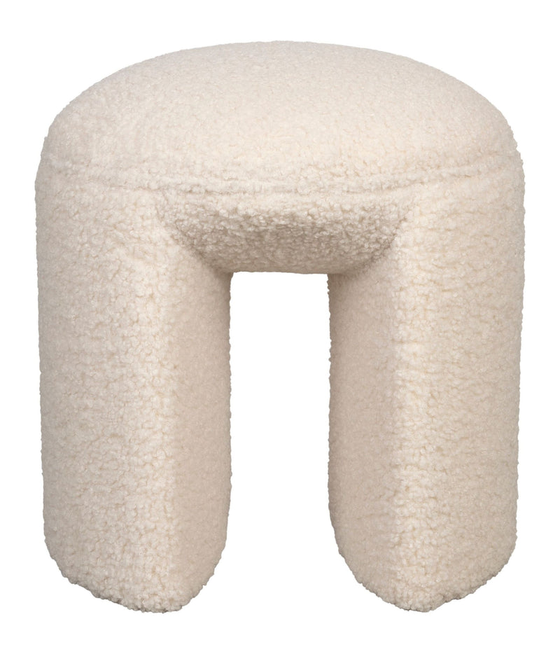 Hocker Noxx mit Teddy-Stoff in Weiß fürs Wohnzimmer, MDF-Gestell