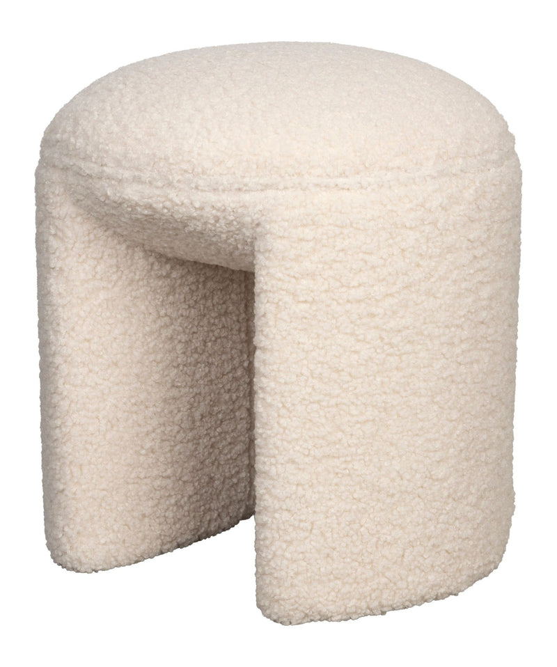Hocker Noxx mit Teddy-Stoff in Weiß fürs Wohnzimmer, MDF-Gestell
