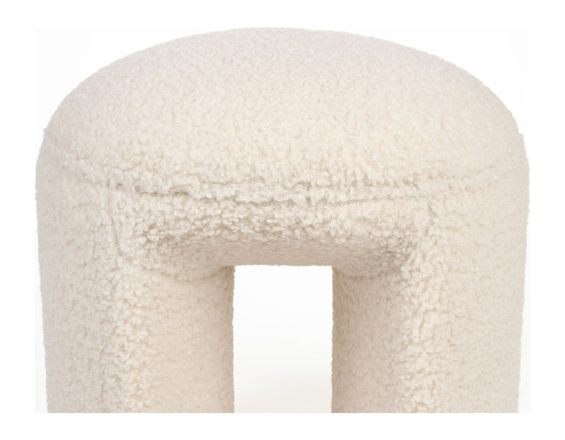 Hocker Noxx mit Teddy-Stoff in Weiß fürs Wohnzimmer, MDF-Gestell