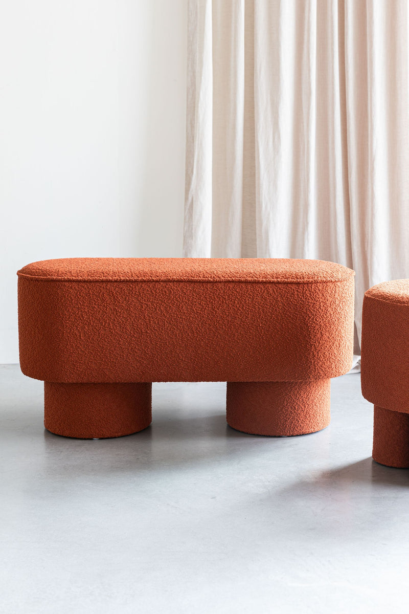 Sitzbank Marcos Red Brown mit Stoffbezug für Wohnzimmer, Kiefernrahmen