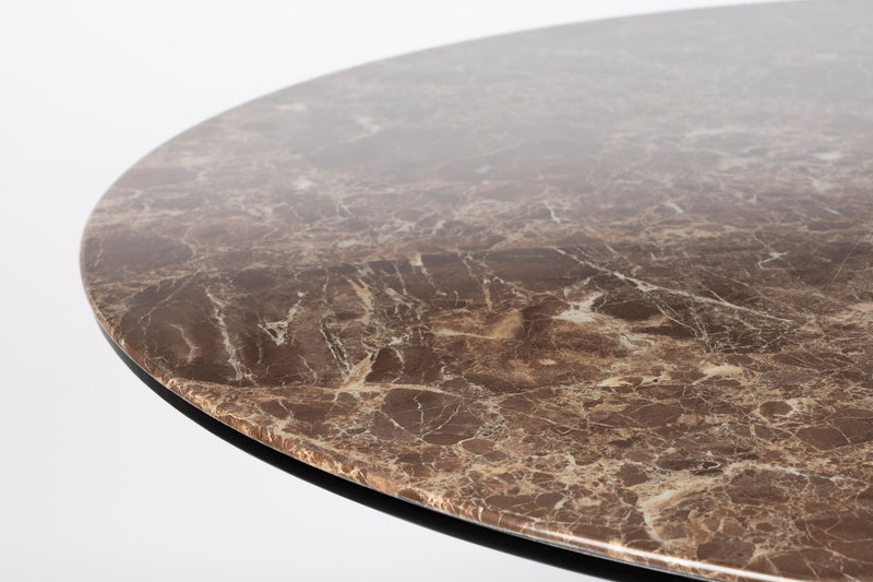 Tisch Maru rund mit Marmor-Optik und schwarzem Metallgestell, Braun