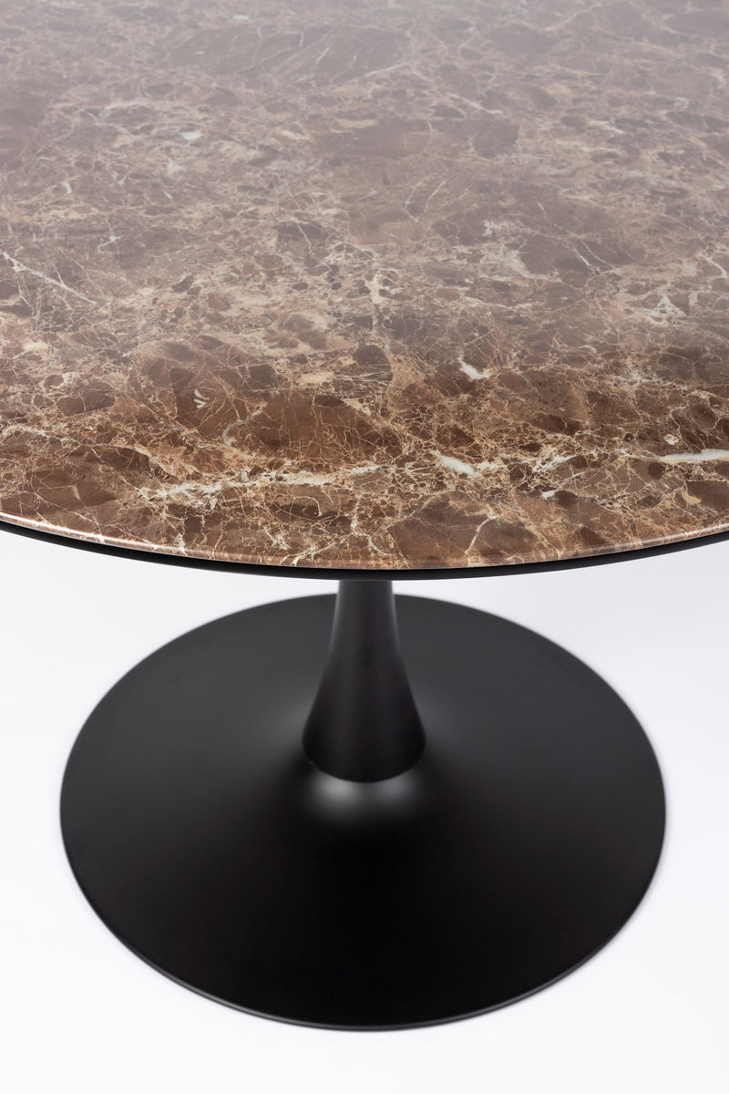 Tisch Maru rund mit Marmor-Optik und schwarzem Metallgestell, Braun